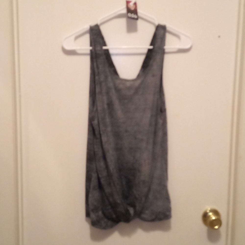 Silva Sleeveless Faux Velvet Look Gathered Waist Front Grey Top - Size XL